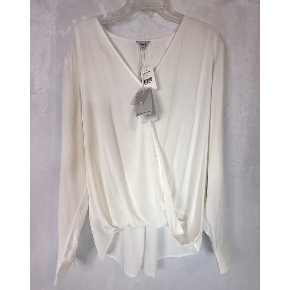 Rails Ivory Faux Wrap Blouse XL NWT Surplice Long Sleeve Viscose Top Hillary